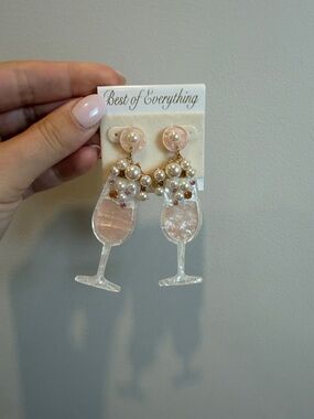 Champagne Glass Dangle Earrings - Pink Pearlescent